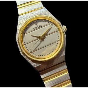Vintage Concord Two-Tone Gold Silver Women's Quartz Wristwatch Slim Bracelet